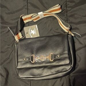 Beverly Hills Polo Club Black Crossbody Bag with Brown Strap